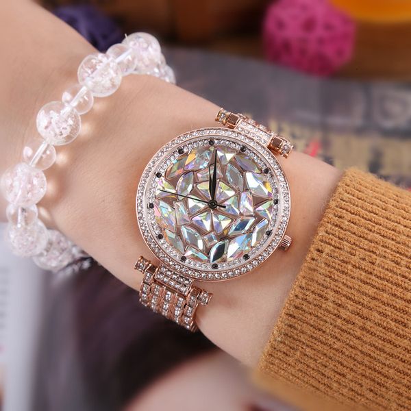 watch fashion trend full diamond large dial women's quartz steel belt, Slivery;brown
watch fashion trend full diamond large dial women's quartz steel belt, Slivery;brown