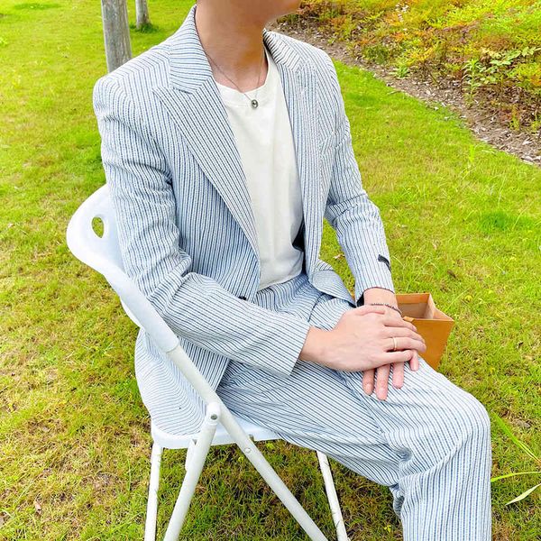 men's suits & blazers italian striped suit, men's pin, two-piece jacket + korean pants, thin bubble suit, White;black
men's suits & blazers italian striped suit, men's pin, two-piece jacket + korean pants, thin bubble suit, White;black