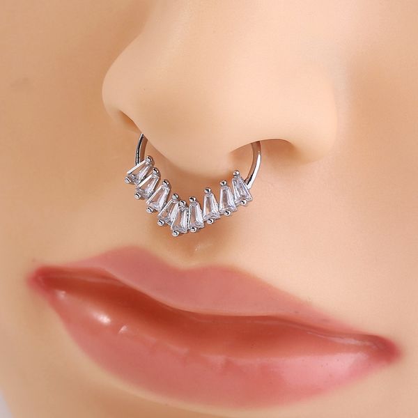 new selling v-shaped irregular geometric ornament with zircon false nose ring, Silver
new selling v-shaped irregular geometric ornament with zircon false nose ring, Silver