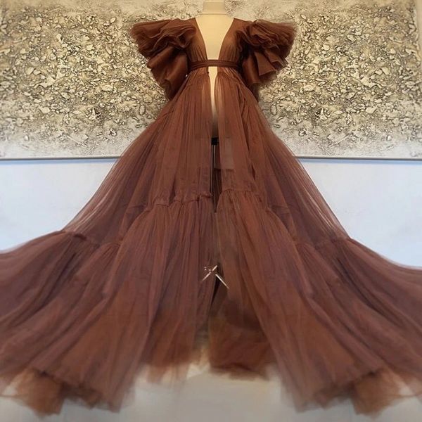 brown chocolate evening maternity dress for p shoot ruffles sheer bridal robe tulle dress front slit tulle robes prom dress, Black
brown chocolate evening maternity dress for p shoot ruffles sheer bridal robe tulle dress front slit tulle robes prom dress, Black