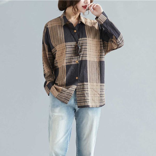 women's blouses & shirts spring arts style women long sleeve turn-down collar loose cotton plaid casual femm 4zfs, White
women's blouses & shirts spring arts style women long sleeve turn-down collar loose cotton plaid casual femm 4zfs, White