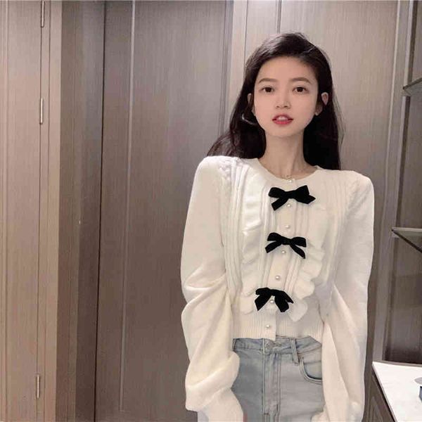 women's sweaters nomikuma korean sweet ruffle bowknot sweater jacket autumn winter short knitted coat long sleeve women slim knitwear 6, White;black
women's sweaters nomikuma korean sweet ruffle bowknot sweater jacket autumn winter short knitted coat long sleeve women slim knitwear 6, White;black