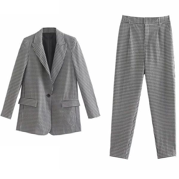 women's suits loose casual plaid pants office lady business wear female suit two-piece two piece, White
women's suits loose casual plaid pants office lady business wear female suit two-piece two piece, White