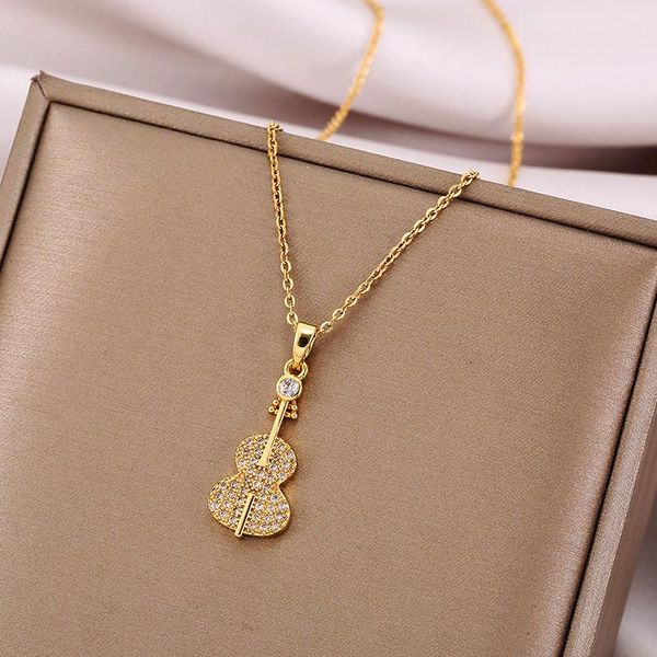 pendant necklaces violin necklace for women 2021 jewelry gold plated titanium steel cute luxury choker japanese korean wholesale, Silver
pendant necklaces violin necklace for women 2021 jewelry gold plated titanium steel cute luxury choker japanese korean wholesale, Silver