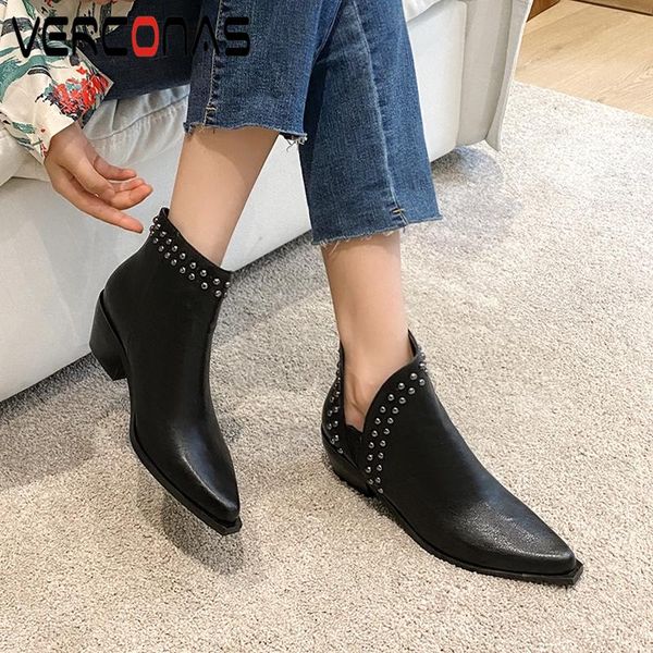 boots verconas fashion retro ankle for women genuine leather high heels shoes woman rivets autumn winter pointed toe, Black
boots verconas fashion retro ankle for women genuine leather high heels shoes woman rivets autumn winter pointed toe, Black