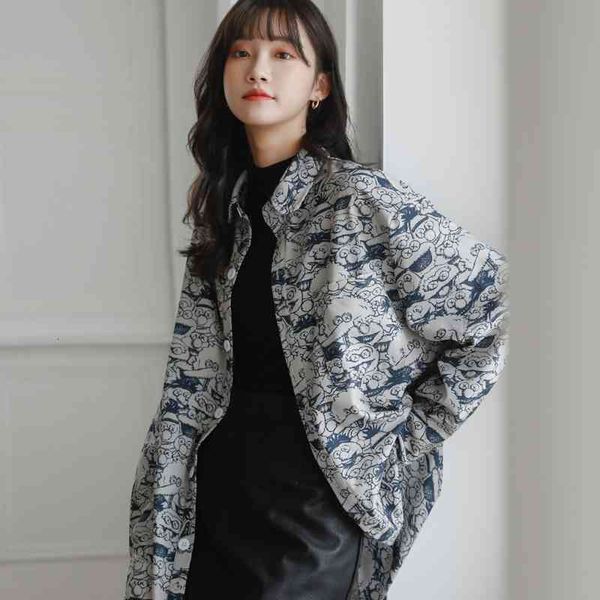 women's two piece pants cartoon print vintage shirt long sleeve and blouses 2021 fashion women button up loose designer clothe, White
women's two piece pants cartoon print vintage shirt long sleeve and blouses 2021 fashion women button up loose designer clothe, White