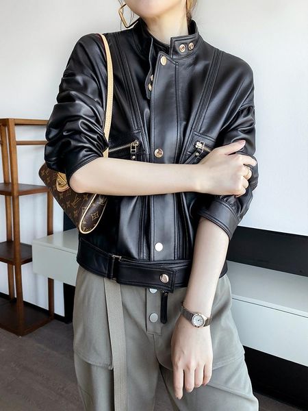 women's leather & faux designer fried street sheep clothes casual personality women's short jacket fashion, Black
women's leather & faux designer fried street sheep clothes casual personality women's short jacket fashion, Black
