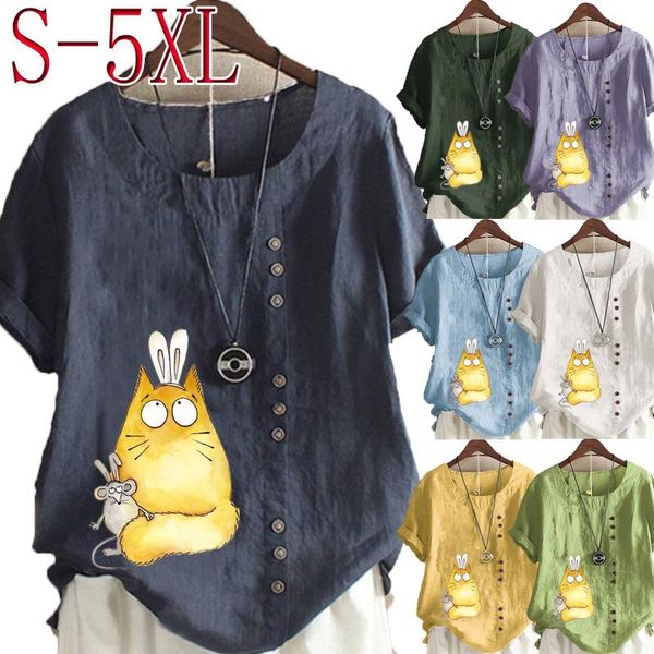 women's t-shirt summer casual cartoon printed loose cotton linen retro round neck large size short sleeve s-5xl, White
women's t-shirt summer casual cartoon printed loose cotton linen retro round neck large size short sleeve s-5xl, White