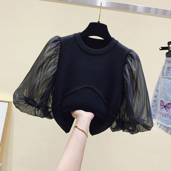 women's t-shirt summer short sleeve fashion splice gauze puff t-shirts knitting t shirt womens women, White
women's t-shirt summer short sleeve fashion splice gauze puff t-shirts knitting t shirt womens women, White