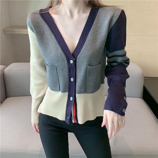 women's knits & tees brand autumn long sleeve v-neck cardigan crop fashion patchwork striped sweaters for women you1376, White
women's knits & tees brand autumn long sleeve v-neck cardigan crop fashion patchwork striped sweaters for women you1376, White