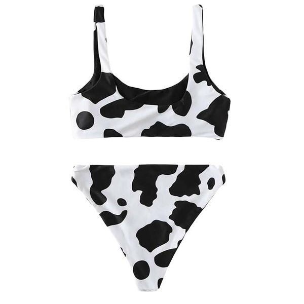 one-piece suits 1 set of women cow printing bikini split swimwear female swimsuit