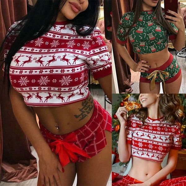 christmas pajama cute fashion women sleepwear deer printed crop short sleeve bow decor shorts 2pcs homewear sets, Black;red
christmas pajama cute fashion women sleepwear deer printed crop short sleeve bow decor shorts 2pcs homewear sets, Black;red
