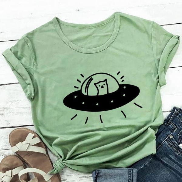 women's t-shirt cute ufo cat print 100%cotton women lover funny summer casual short sleeve pet gift mom shirts, White
women's t-shirt cute ufo cat print 100%cotton women lover funny summer casual short sleeve pet gift mom shirts, White
