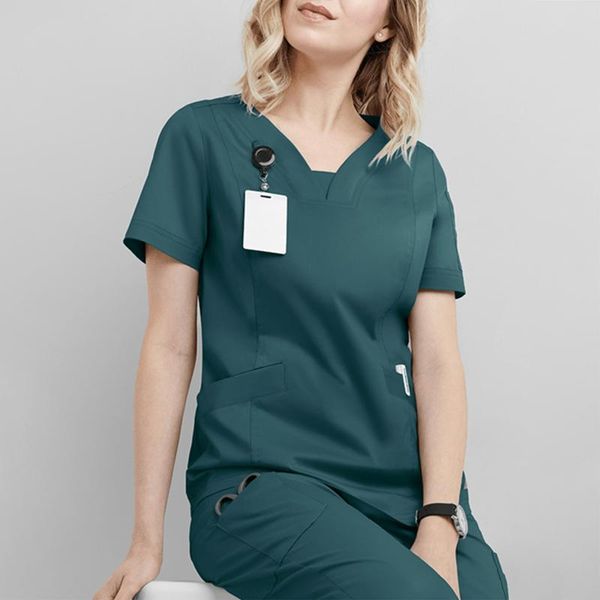 fashion women casuall solid short sleeveso-neck two pockets care workers wearing t-shirt blouse women's, White
fashion women casuall solid short sleeveso-neck two pockets care workers wearing t-shirt blouse women's, White