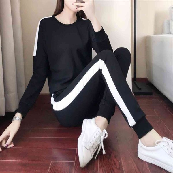 spring autumn tracksuit two womens pants piece set o neck long sleeve and suits casual sports female outfits jogging, White 
spring autumn tracksuit two womens pants piece set o neck long sleeve and suits casual sports female outfits jogging, White
