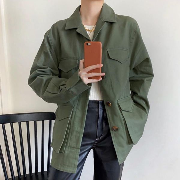 autumn winter women jacket multi-pocket turn-down collar single breasted simple coat women's wool & blends, Black
autumn winter women jacket multi-pocket turn-down collar single breasted simple coat women's wool & blends, Black