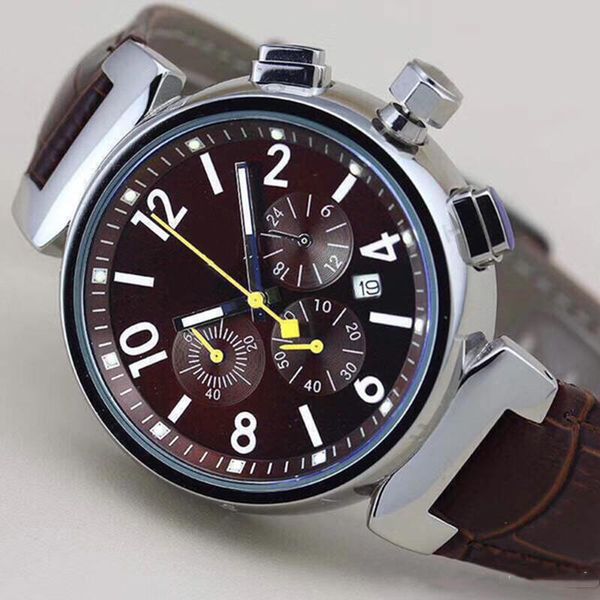 fashion outdoor mens wristwatch chronograph quartz watch men watches wine red dial with brown leather strap and yellow hands, Slivery;brown
fashion outdoor mens wristwatch chronograph quartz watch men watches wine red dial with brown leather strap and yellow hands, Slivery;brown