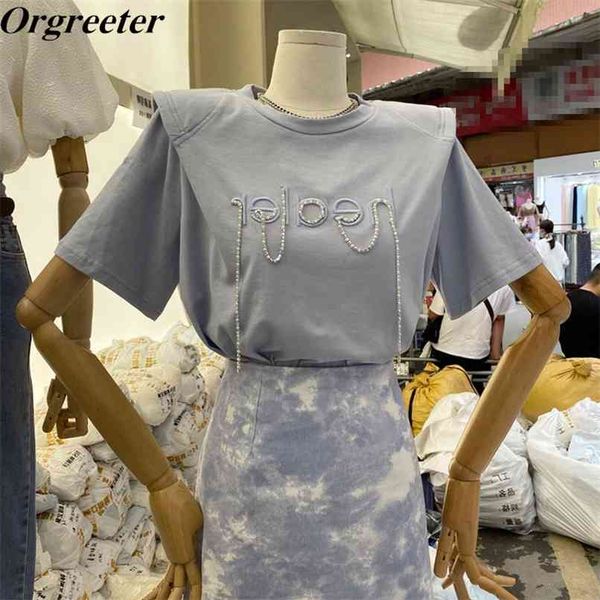 korean style beads letter short sleeve t-shirt two piece set women women' and printted skirt suits 210602, White
korean style beads letter short sleeve t-shirt two piece set women women' and printted skirt suits 210602, White