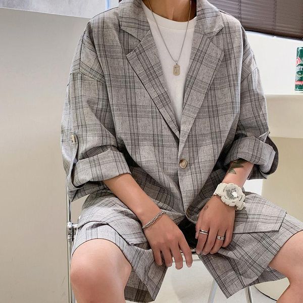 men's suits & blazers plaid casual suit shorts for men korean fashion loose short-sleeved, White;black
men's suits & blazers plaid casual suit shorts for men korean fashion loose short-sleeved, White;black
