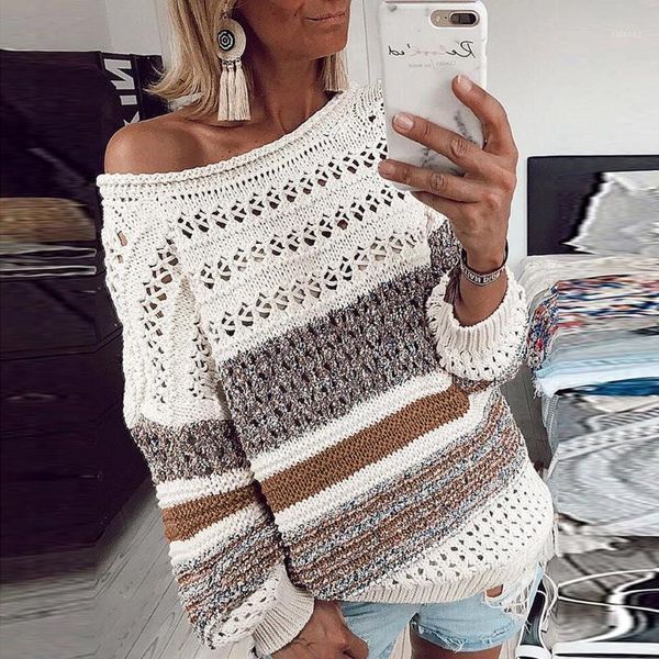 women's sweaters women knitted hollow out sweater striped off shoulder patchwork pullover autumn winter long sleeve pull femme, White;black
women's sweaters women knitted hollow out sweater striped off shoulder patchwork pullover autumn winter long sleeve pull femme, White;black