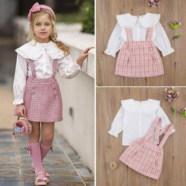toddler baby clothes set kids child ruffle button shirt + suspender skirts clothing sets, White
toddler baby clothes set kids child ruffle button shirt + suspender skirts clothing sets, White