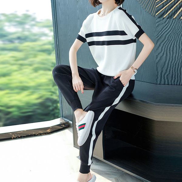 women's tracksuits summer stripe knitted sport 2 peice set for women contrast color o-neck knitwear + ankle banded pants casu, Gray
women's tracksuits summer stripe knitted sport 2 peice set for women contrast color o-neck knitwear + ankle banded pants casu, Gray
