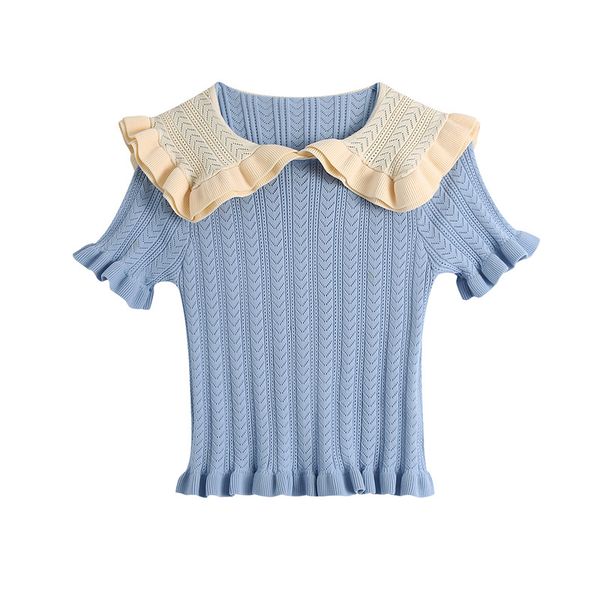 women sweet fashion with ruffled cropped knitted sweater patchwork collar short sleeve female pullovers chic 210430, White;black
women sweet fashion with ruffled cropped knitted sweater patchwork collar short sleeve female pullovers chic 210430, White;black