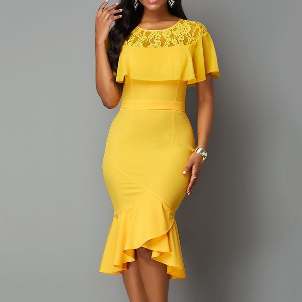Yellow Ruffle Lace Patchwork Party Dress Woman Sexy Plus Size 5XL Mermaid Vestidos Afircan Fashion Female Office Midi Dress
Yellow Ruffle Lace Patchwork Party Dress Woman Sexy Plus Size 5XL Mermaid Vestidos Afircan Fashion Female Office Midi Dress