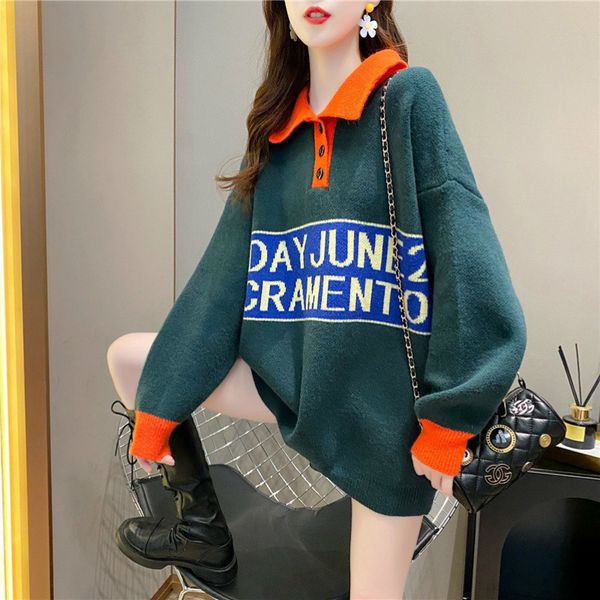 2021 new polo neck thickened sweater women's loose knit autumn and winter letter stitching fashion 4opr, White;black
2021 new polo neck thickened sweater women's loose knit autumn and winter letter stitching fashion 4opr, White;black