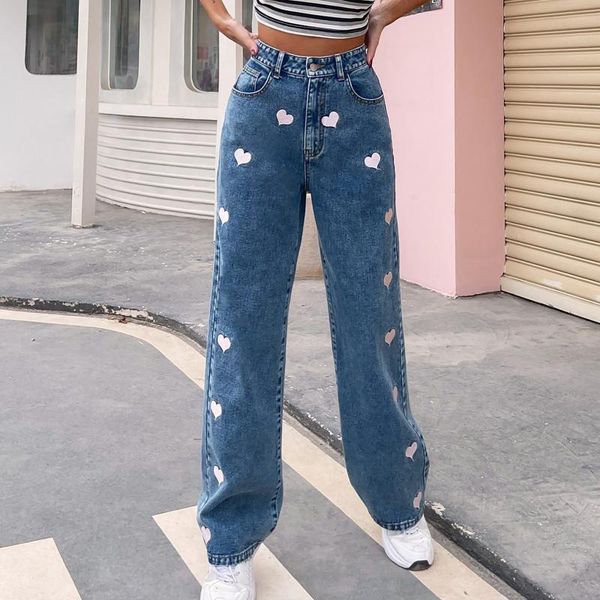 women's jeans high waist straight trousers women korean pants loose casual comfortable high-waist solid color love, Blue
women's jeans high waist straight trousers women korean pants loose casual comfortable high-waist solid color love, Blue