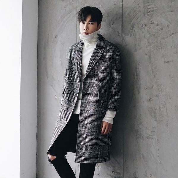 men's plaid woollen 2021 new winter medium length woolen thickened coat loose simple handsome double breaste clothes, Black
men's plaid woollen 2021 new winter medium length woolen thickened coat loose simple handsome double breaste clothes, Black