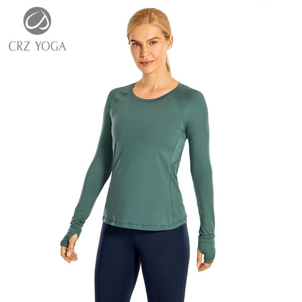 running jerseys crz yoga women's long sleeve workout shirts sports quick dry shirt with thumb hole, Black;blue