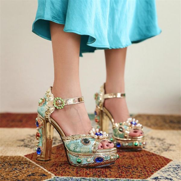 sandals vintage genuine leather gold platform shoes designer brand diaomnd high heels lady rhinestone pump, Black
sandals vintage genuine leather gold platform shoes designer brand diaomnd high heels lady rhinestone pump, Black