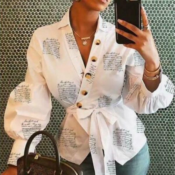 women's blouses & shirts fashion women shirt letters v neck blouse lantern sleeve lady ol streetwear female clothes button 2021, White
women's blouses & shirts fashion women shirt letters v neck blouse lantern sleeve lady ol streetwear female clothes button 2021, White