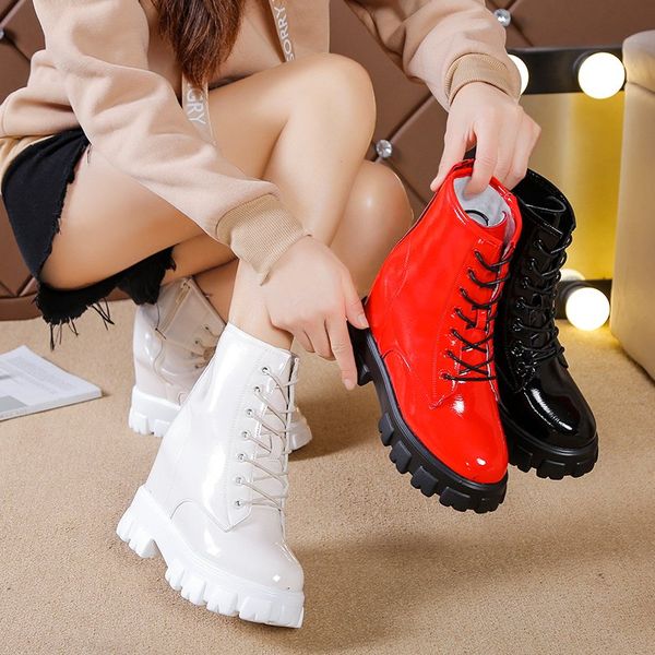 2021 patent leather motorcycle boots women hidden wedge platform shoes woman waterproof non slip winter ankle boots female 1, Black
2021 patent leather motorcycle boots women hidden wedge platform shoes woman waterproof non slip winter ankle boots female 1, Black