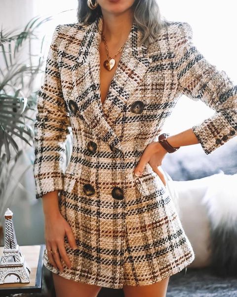 women's wool & blends autumn and winter fashion double-breasted printed check coat casual suit dress temperament professional wear, Black
women's wool & blends autumn and winter fashion double-breasted printed check coat casual suit dress temperament professional wear, Black