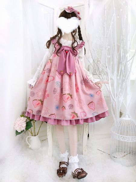 luxury casual dresses fireworks strawberry jsk sling girl bow lolita drs, Black;gray
luxury casual dresses fireworks strawberry jsk sling girl bow lolita drs, Black;gray