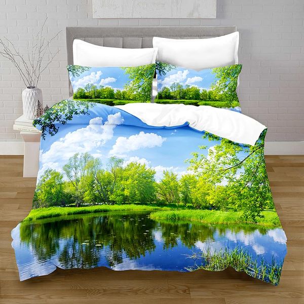 bedding sets 100% polyester lake scenery duvet cover digital printing set with pillowcase bed
bedding sets 100% polyester lake scenery duvet cover digital printing set with pillowcase bed