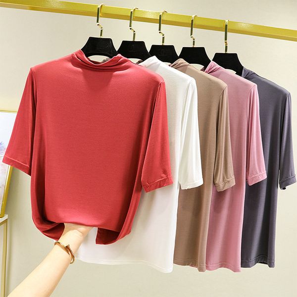 women's t shirt half high collar medium sleeve for women 2021 summer modal korean slim bottomed thin top, White
women's t shirt half high collar medium sleeve for women 2021 summer modal korean slim bottomed thin top, White
