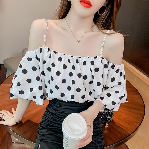 women's blouses & shirts 2021 summer design mesh short puff sleeve elastic loose one shoulder noble lady dating office shirt woman, White
women's blouses & shirts 2021 summer design mesh short puff sleeve elastic loose one shoulder noble lady dating office shirt woman, White