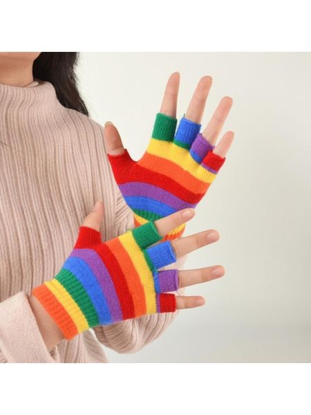 five fingers gloves kids winter knitted full half finger rainbow colorful striped mittens, Blue;gray
five fingers gloves kids winter knitted full half finger rainbow colorful striped mittens, Blue;gray