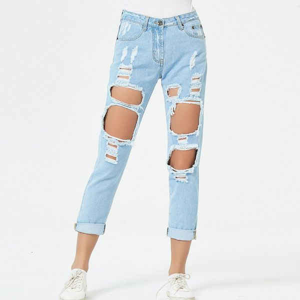 jean torn big hole in a straight line leg fashionable clothes wholesale slouchy women's brim pants boyfriend more street size, Blue
jean torn big hole in a straight line leg fashionable clothes wholesale slouchy women's brim pants boyfriend more street size, Blue