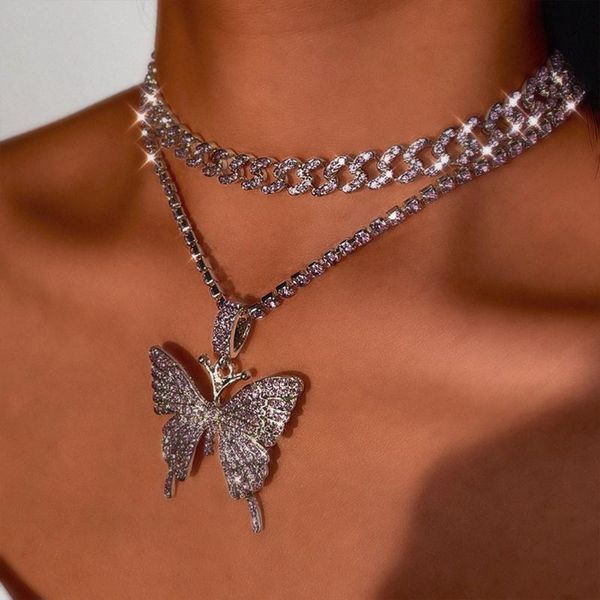 chains cuban crystal big butterfly necklace pendant choker for women rhinestone tennis chain statement iced out jewelry party, Silver
chains cuban crystal big butterfly necklace pendant choker for women rhinestone tennis chain statement iced out jewelry party, Silver