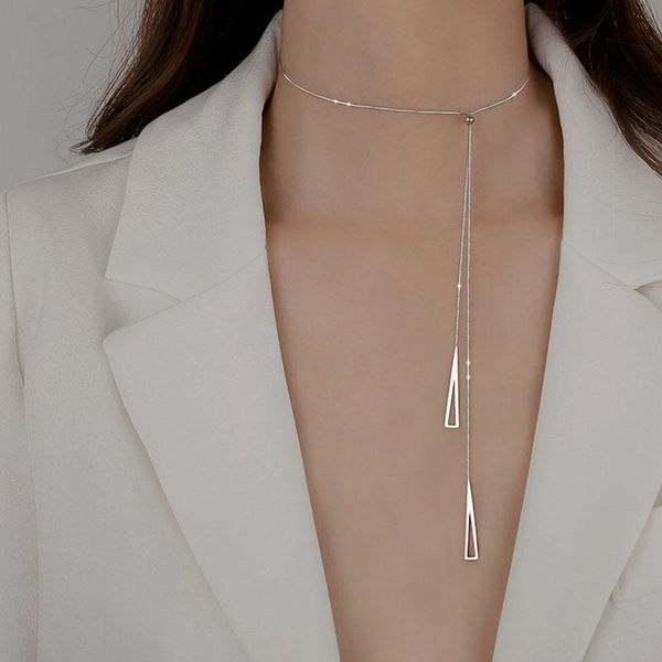pendant necklaces korean fashion geometric triangle initial necklace for women adjustable long clavicle chain jewelry wholesale items, Silver
pendant necklaces korean fashion geometric triangle initial necklace for women adjustable long clavicle chain jewelry wholesale items, Silver
