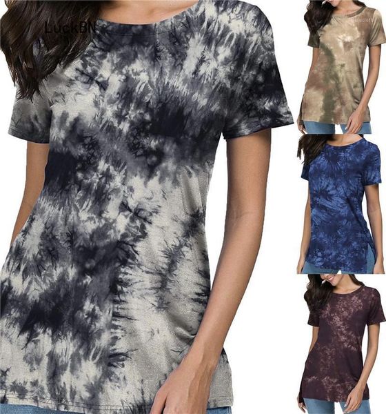 women's t-shirt 2021 women summer t shirt tie dye print casual o-neck short sleeve tee fashion loose female split fork streetwear, White
women's t-shirt 2021 women summer t shirt tie dye print casual o-neck short sleeve tee fashion loose female split fork streetwear, White
