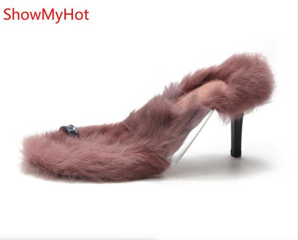 showmy high heel crystal pvc sandals women sandalia feminina artificial fur transparent point toe rainbow jelly shoes, Black
showmy high heel crystal pvc sandals women sandalia feminina artificial fur transparent point toe rainbow jelly shoes, Black