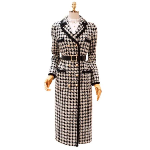 women's wool & blends spring autumn vintage houndstooth tweed coat women turn-down collar long sleeve single-breasted belt slim overcoa, Black
women's wool & blends spring autumn vintage houndstooth tweed coat women turn-down collar long sleeve single-breasted belt slim overcoa, Black
