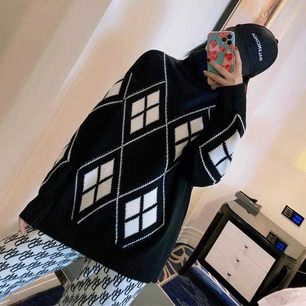 women's sweaters runway ladies clothes turtleneck loose pullover rhombus casual black white christmas mc3j, White;black
women's sweaters runway ladies clothes turtleneck loose pullover rhombus casual black white christmas mc3j, White;black