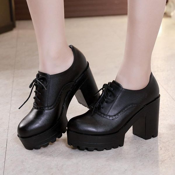 dress shoes high heeled show women's single thick plush lace up soled leather heels, Black
dress shoes high heeled show women's single thick plush lace up soled leather heels, Black