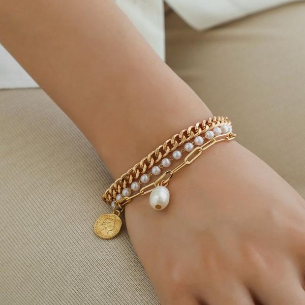 charm bracelets hand jewelry fashion metal letter coin pendant temperament freshwater pearl chain wild multilayer bracelet, Golden;silver
charm bracelets hand jewelry fashion metal letter coin pendant temperament freshwater pearl chain wild multilayer bracelet, Golden;silver